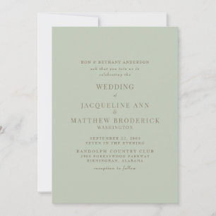 Einfach Sage Bride Parents Gold Text Hochzeit Einladung