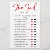 Einfach sagte sie, er sagte Brautparty Party Game (Vorderseite)