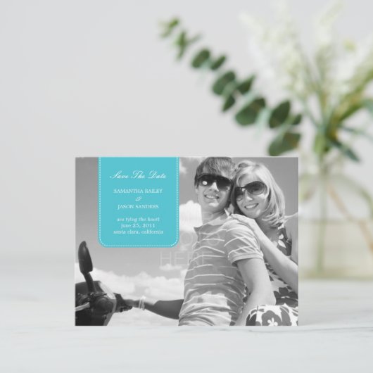 Einfach Save the Date angeheftet Postkarte (Türkis (Stehend Vorderseite)