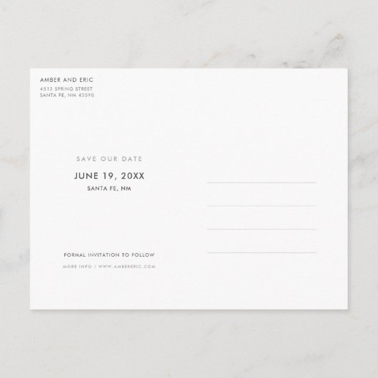 Einfach Save the Date Ankündigungspostkarte (Rückseite)