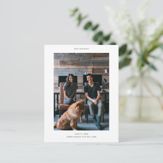 Einfach Save the Date Ankündigungspostkarte (Stehend Vorderseite)