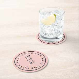 EINFACH SAVE THE DATE OXFORD BLAU UND BABYPINK RUNDER PAPPUNTERSETZER