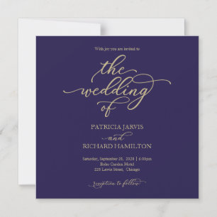 Einfach Schicke Gold Navy Blau Hochzeit Magneteinladung