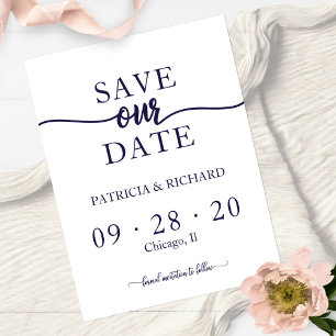 Einfach Schicke Navy Blau Weiße Hochzeit Termin Me Postkarte