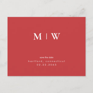 Einfach & schickes weißes Monogramm Rot/Weißes Sav Postkarte
