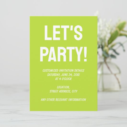 Einfach schlichte Vollfarbe, hellgrün Limon Einladung (Stehend Vorderseite)