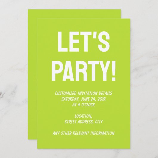 Einfach schlichte Vollfarbe, hellgrün Limon Einladung (Vorne/Hinten)