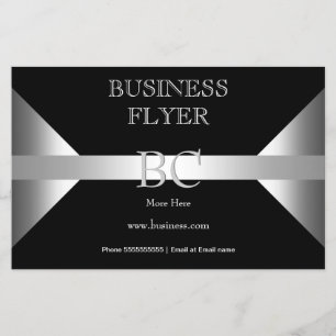 Einfach schlichtes Silber Schwarz Weiß Monogramm 4 Flyer