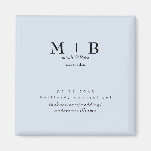 Einfach & schlichtes staubblaues Monogramm Save th Magnet (Vorne)