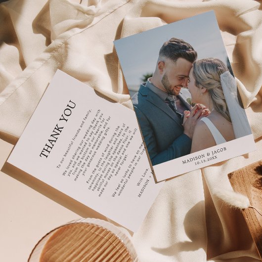 Einfach Schlichtes Weiß mit Foto Hochzeit Dankeskarte