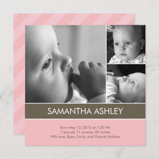 Einfach schön - 3 Fotos Geburtshinkundigung Ankündigung (Vorne/Hinten)