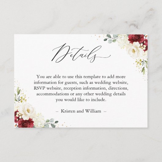 Einfach schöne Rot-Elfenbein-Blumendetails Begleitkarte (Vorderseite)