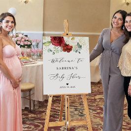 Einfach schönes Red White Floral Baby Duschzeichen Poster