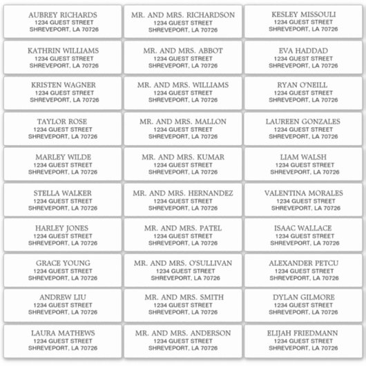 Einfach schwarz auf White Wedding Guest Address La Aufkleber (Vorderseite)
