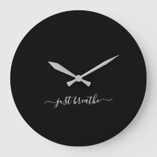 Einfach schwarz-elegantes Skript-Yoga atmen Große Wanduhr