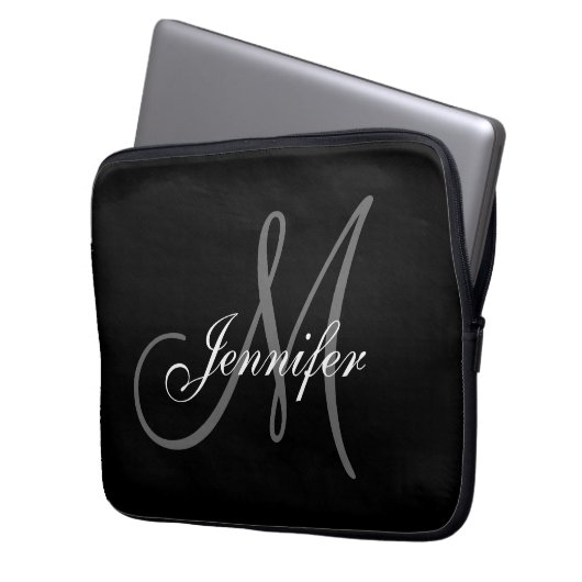 EINFACH, SCHWARZ, GRATIS IHR MONOGRAM IHREN NAMEN LAPTOPSCHUTZHÜLLE (Vorderseite Links)