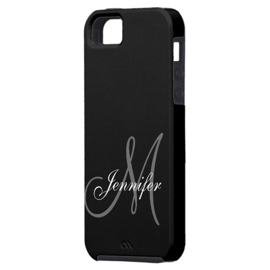 EINFACH, SCHWARZ, GRAU IHR MONOGRAMM IHR NAME Case-Mate iPhone HÜLLE (Rückseite Links)