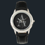 Einfach Schwarz-Grau, Personalisierte Monogramm Armbanduhr<br><div class="desc">Einfache schwarz-graue,  Personalisierte Monogramm-Uhr. Ein einfaches,  modernes Design in Schwarz und Grau,  um Ihre eigene,  maßgeschneiderte Monogramm-Uhr zu erstellen</div>
