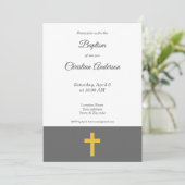 Einfach, schwarz mit einer Gold Cross Taufe Einlad Dankeskarte (Stehend Vorderseite)