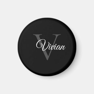 Einfach schwarz mit grauem und weißem Monogramm Magnet