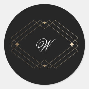 Einfach Schwarz Moderne Geometrische Gold Hochzeit Runder Aufkleber