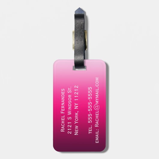 Einfach Schwarz-Rosa-Farbton Gepäckanhänger (Rückseite vertikal)