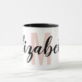Einfach Schwarz Rosa Handschrift Monogramm Tasse (Zentrum)