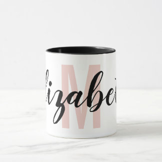 Einfach Schwarz Rosa Handschrift Monogramm Tasse