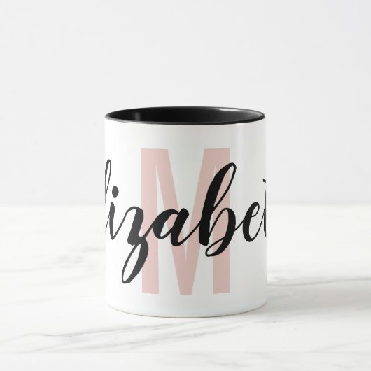 Einfach Schwarz Rosa Handschrift Monogramm Tasse (Zentrum)