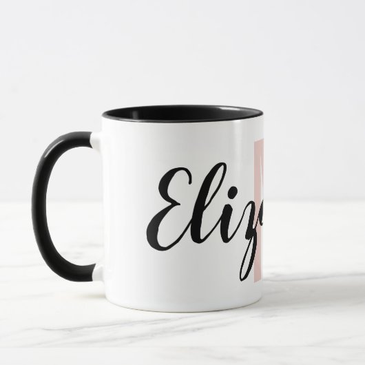 Einfach Schwarz Rosa Handschrift Monogramm Tasse (Links)