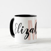Einfach Schwarz Rosa Handschrift Monogramm Tasse (Vorderseite Links)
