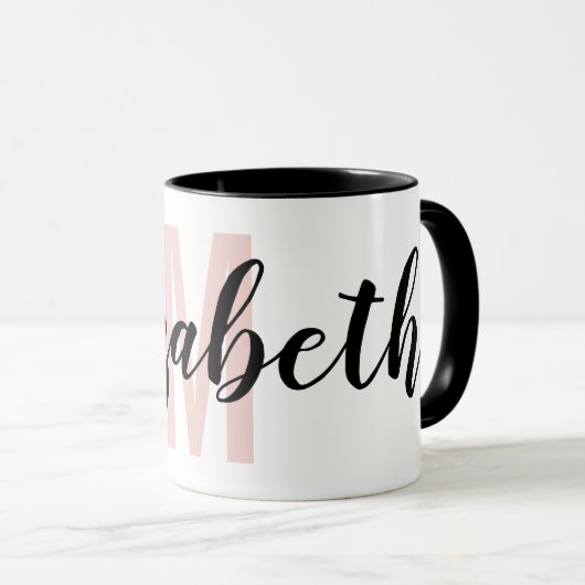 Einfach Schwarz Rosa Handschrift Monogramm Tasse (VorderseiteRechts)