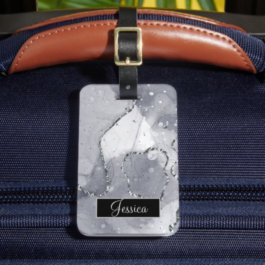 Einfach Schwarz und Silber Gepäckanhänger (Vorderseite Insitu 2)