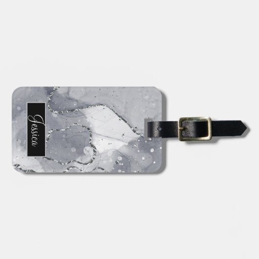 Einfach Schwarz und Silber Gepäckanhänger (Vorderseite horizontal)