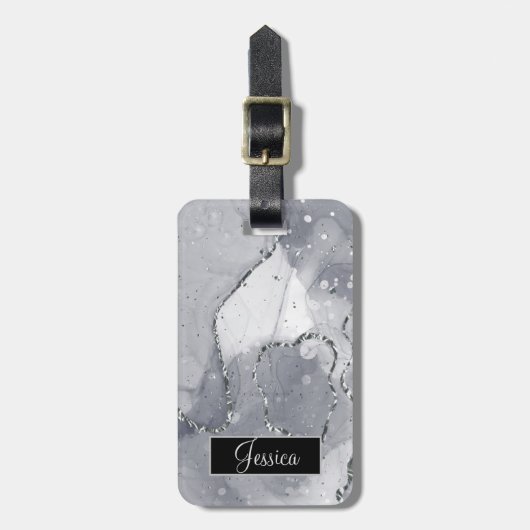 Einfach Schwarz und Silber Gepäckanhänger (Vorderseite vertikal)