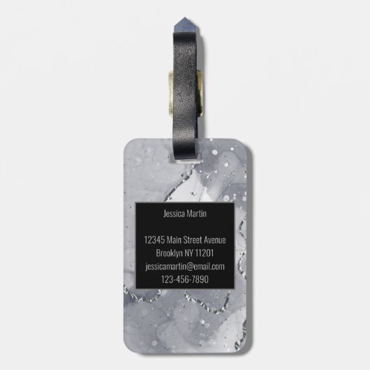 Einfach Schwarz und Silber Gepäckanhänger (Rückseite vertikal)