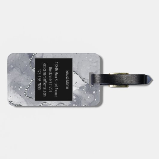 Einfach Schwarz und Silber Gepäckanhänger (Rückseite horizontal)