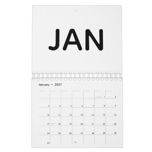 Einfach Schwarz und Weiß 2026 Kalender (Jan 2027)