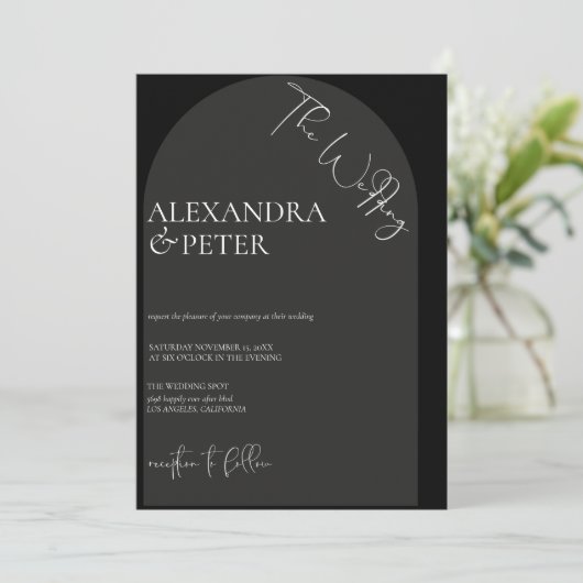 Einfach Schwarz und Weiß | Einladung zur Arch Wedd (Stehend Vorderseite)