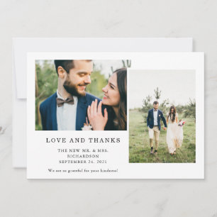 Einfach Schwarz und Weiß Hochzeit mit drei Fotos Dankeskarte