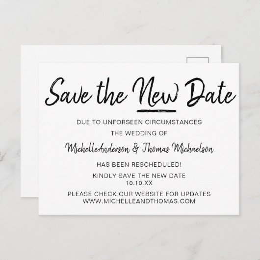 Einfach Schwarz und Weiß Rette das neue Datum Ankündigungspostkarte (Vorne/Hinten)