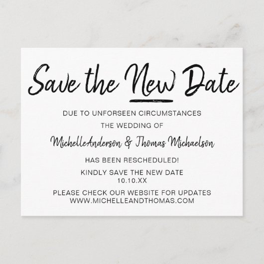 Einfach Schwarz und Weiß Rette das neue Datum Ankündigungspostkarte (Vorderseite)