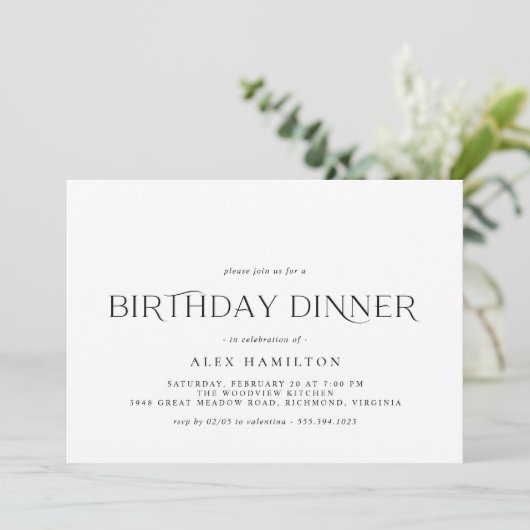 Einfach Schwarz und Weiß | Unisex Birthday Dinner Einladung (Stehend Vorderseite)