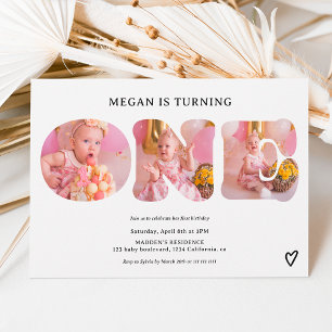 Einfach Schwarz/Weiß 3 Fotos 1. Geburtstag Einladung