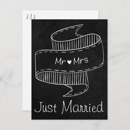 Einfach Schwarz-Weiß-Chalkboard-Hochzeit heiraten Ankündigungspostkarte (Vorne/Hinten)