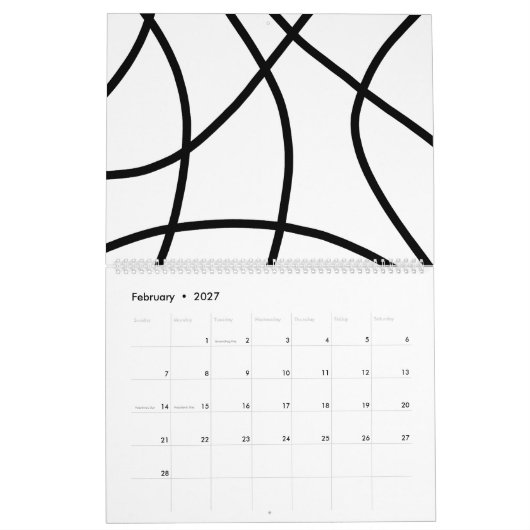 Einfach Schwarz-weiß modern Minimalistisch Abstrak Kalender (Feb 2027)