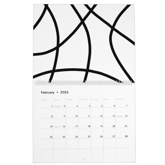 Einfach Schwarz-weiß modern Minimalistisch Abstrak Kalender (Feb 2026)