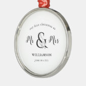 Einfach Schwarz & Weiß Mr & Mrs. 1. Weihnachten Ornament Aus Metall (Links)