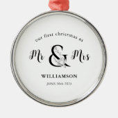 Einfach Schwarz & Weiß Mr & Mrs. 1. Weihnachten Ornament Aus Metall (Vorne)