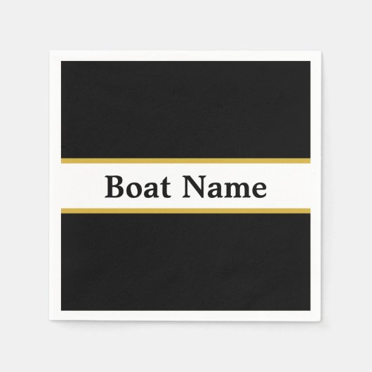 Einfach Schwarz-weiß und Gold mit Schiffsname Serviette (Vorderseite)